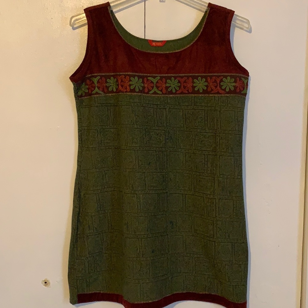 Henna Green Knit and Velvet Kurti Size XL GUC
